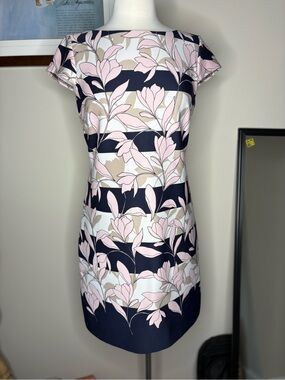 Vince Camuto Navy, Blush & Cream Floral Shift Dress